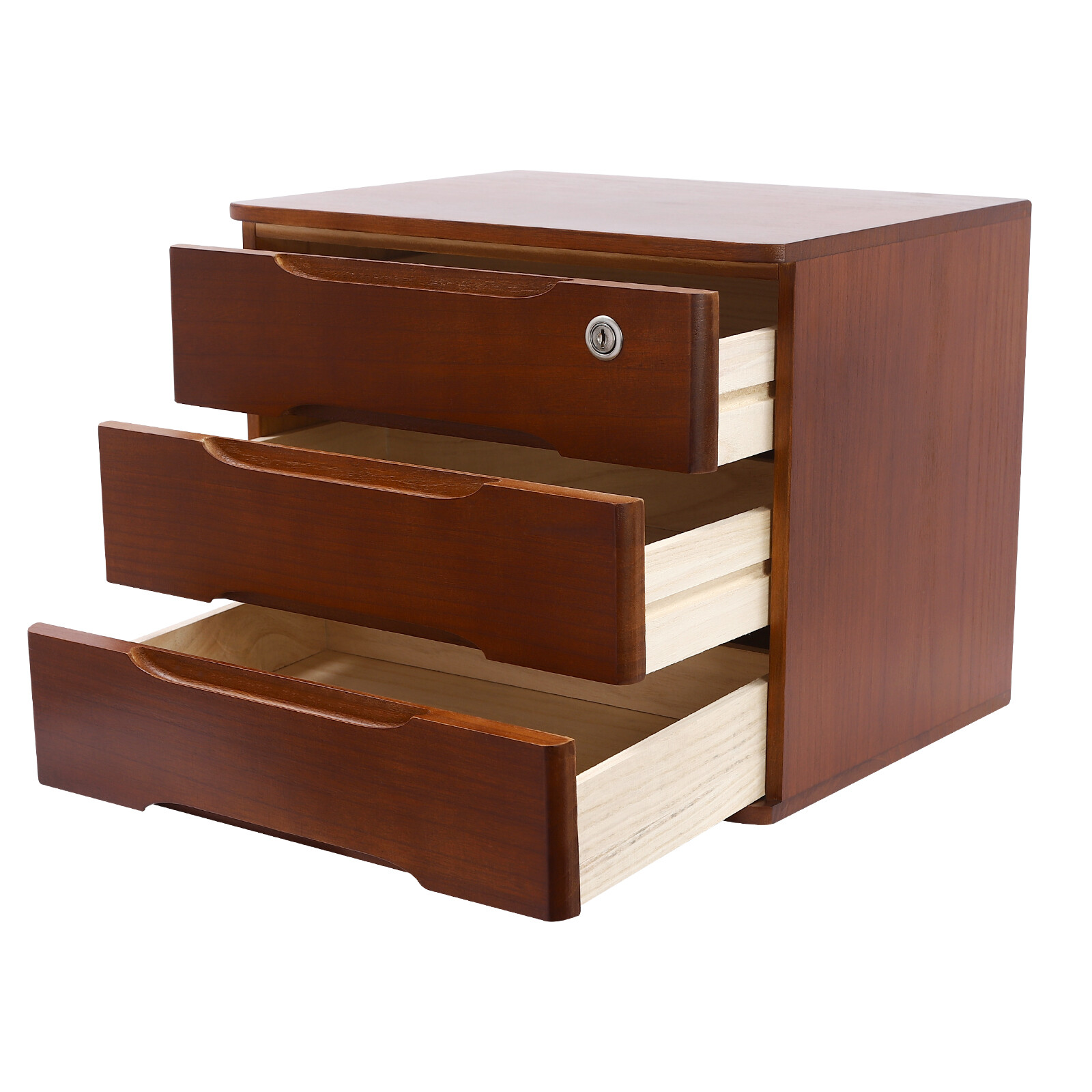 3-Tier File Cabinet Organizer Walnut Desktop Storage Box with Lockable 3 Drawers