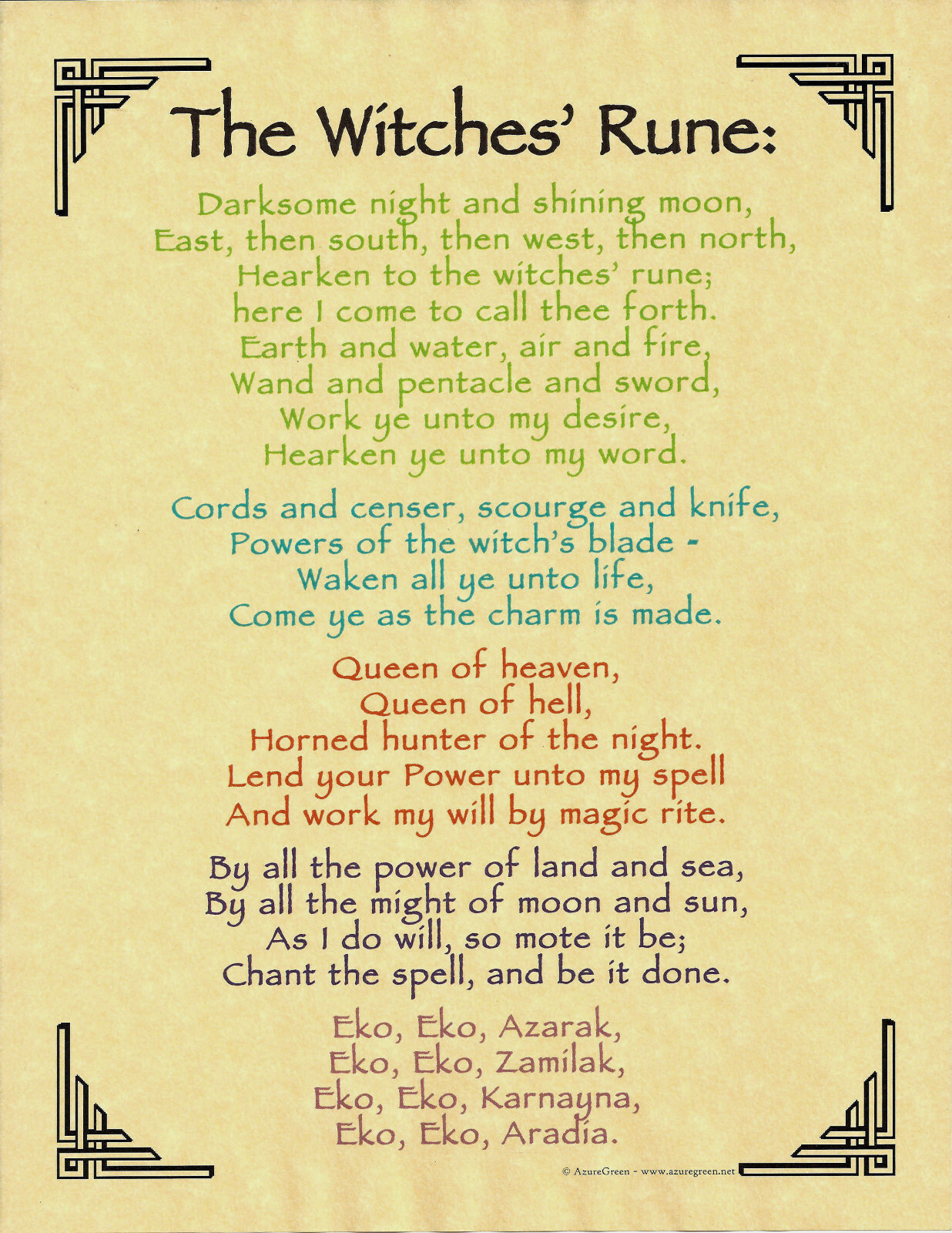 THE WITCHES' RUNE Spell Pagan Wicca Book of Shadows Poster Page 8 1/2 x 11