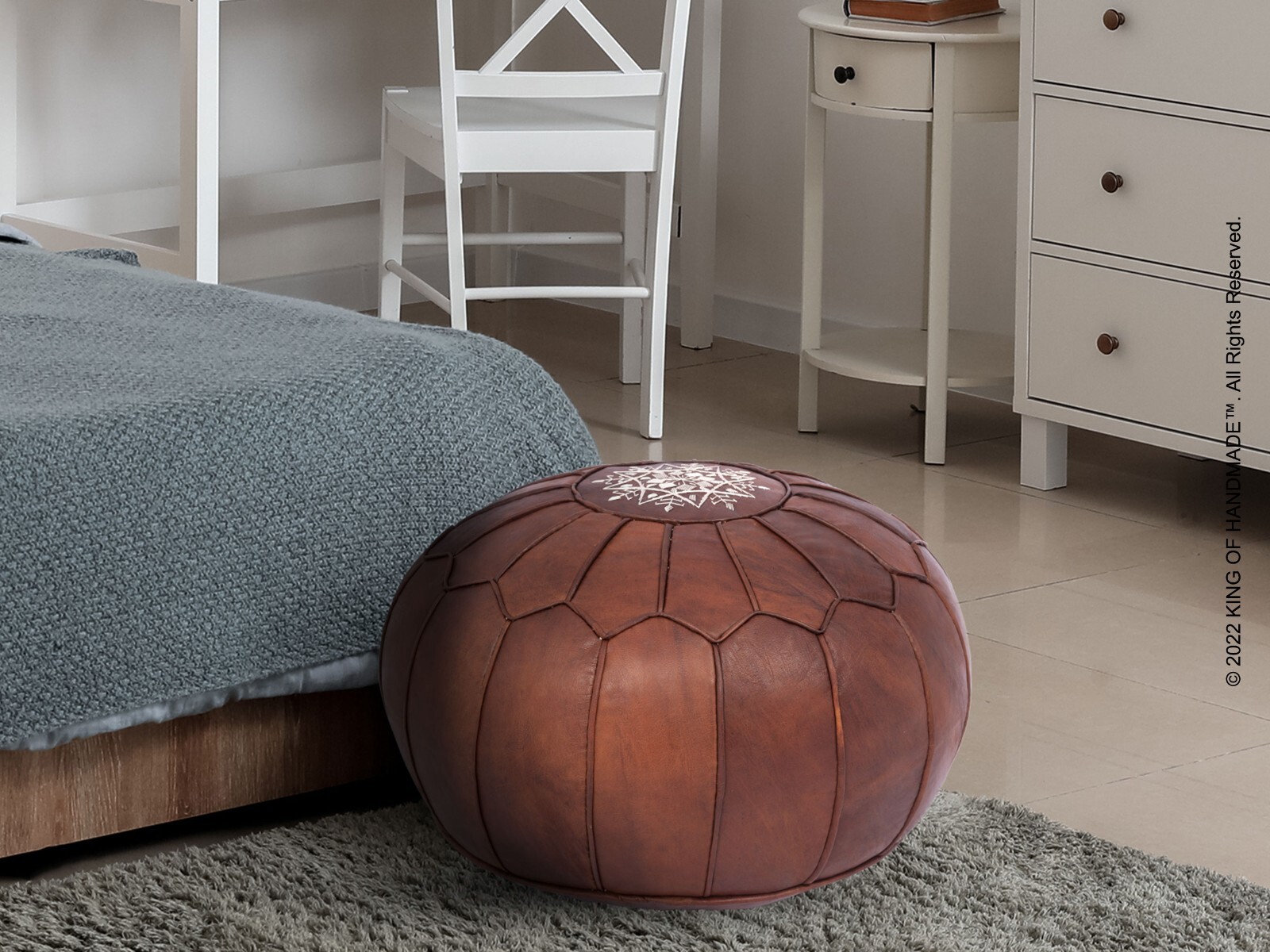 Foot Stool Cover Home Decor Braided living Room, Genuine Leather Boho Pouf