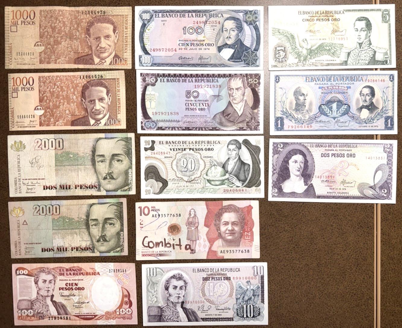 Colombia Banknote Lot 13 Pieces UNC