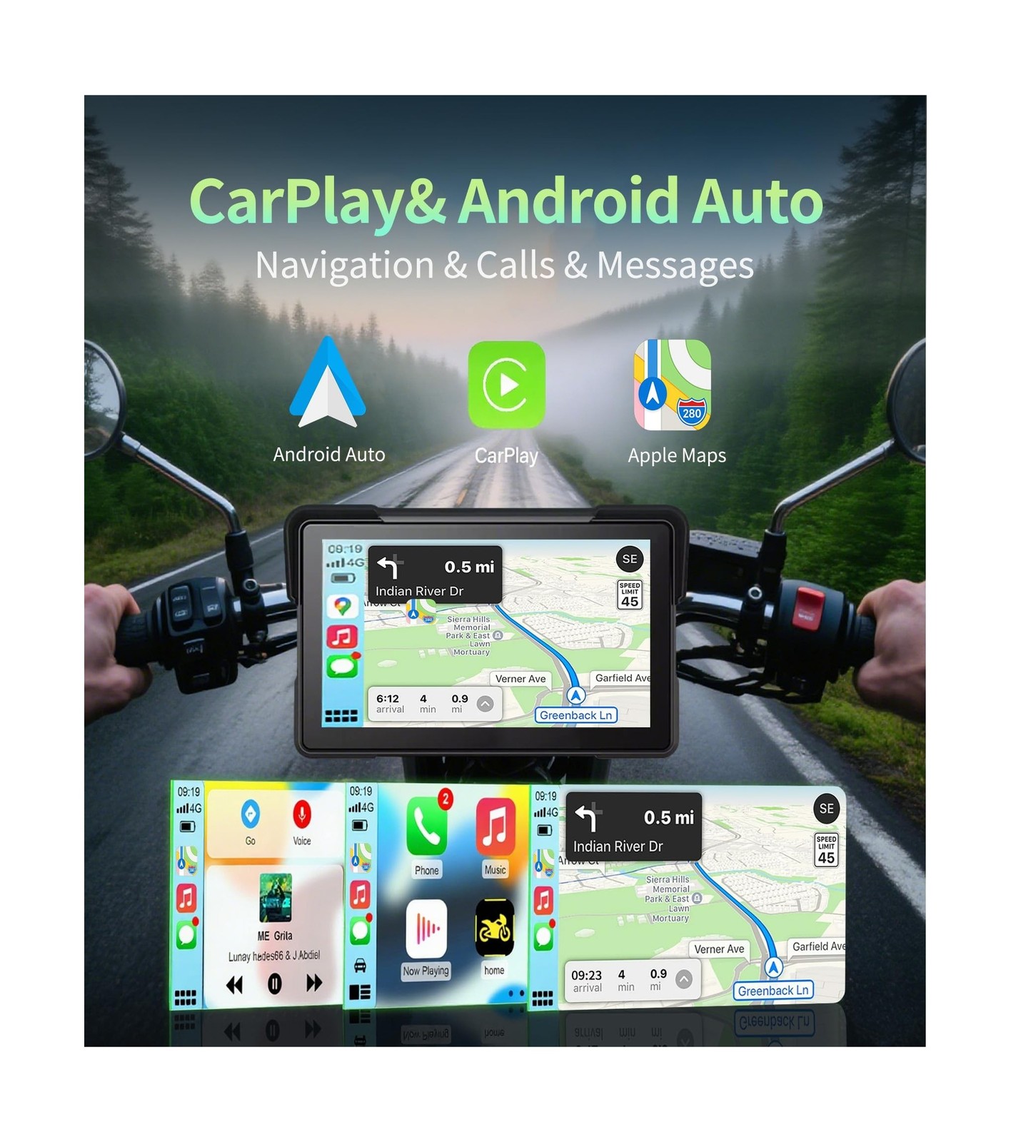 C7 Motorcycle Carplay, GPS Navigation System with Apple CarPlay & Android Aut...
