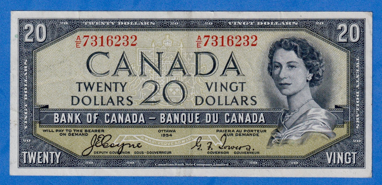 CANADA $20 1954 BC-33a / P-70a QE II Circulated DEVIL'S FACE 👿  A/E 7316232