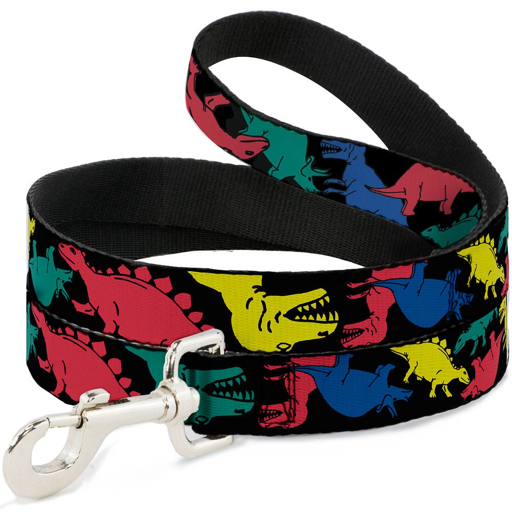 Dog Leash Dinosaurs Black/Multi Color NARROW 0.5"