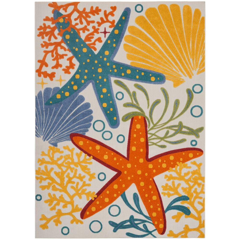 Aloha Multicolor 9 Ft. X 12 Ft. Nautical Contemporary Indoor/Outdoor Patio Area