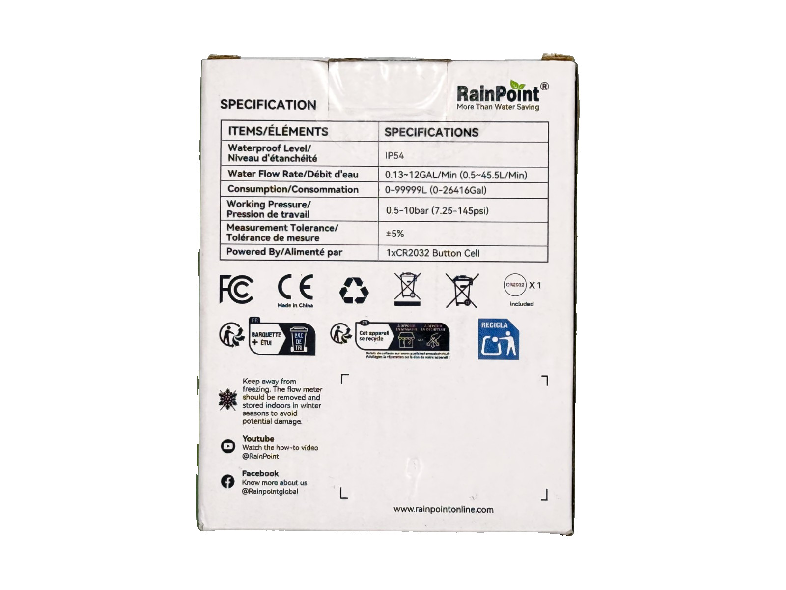 RainPoint Water Flow Meter , Screen-Flip Water Meter ICS018