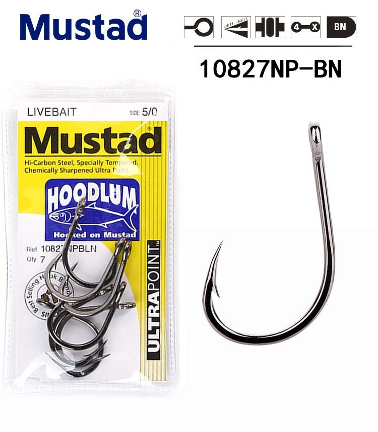 Mustad 10827NPBLN Hoodlum Hooked 4X Strong Live Bait Single Jig Fishing Hooks