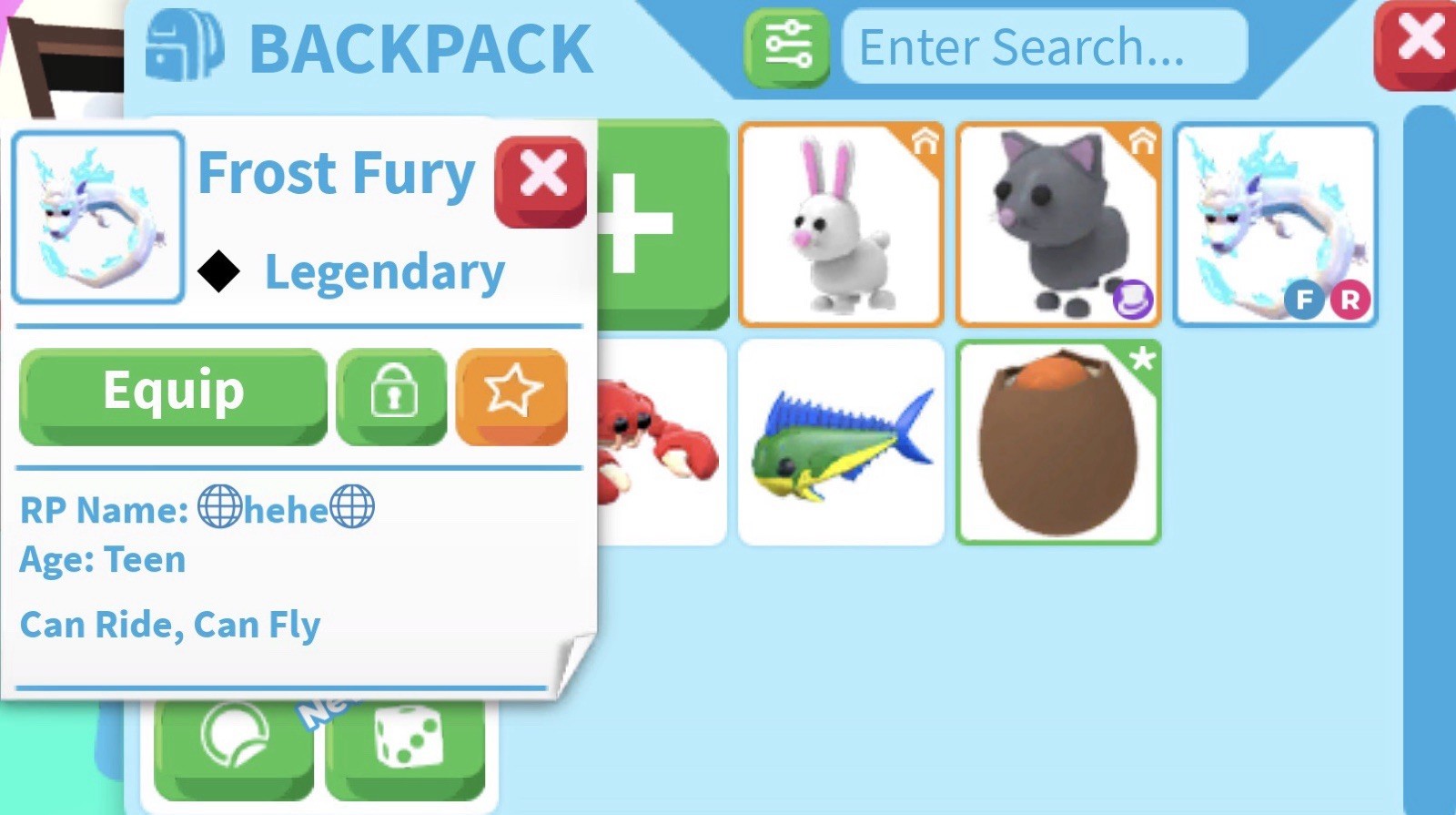 Adopt Me! Frost Fury Legendary Teen Pet Ride Fly