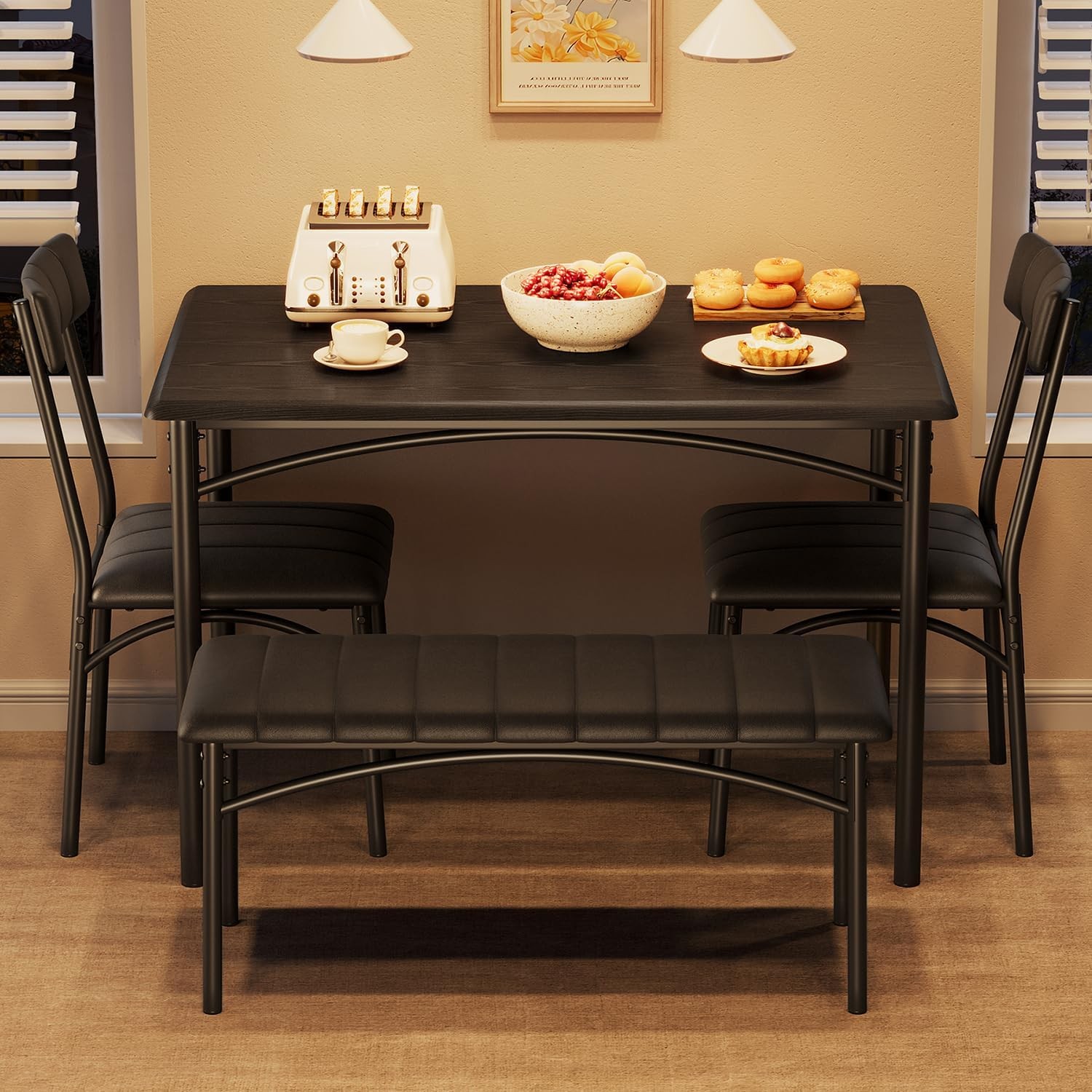 4 Piece Kitchen Dining Table Set 2 Chairs & 1 bench For Home Kitchen Table Set