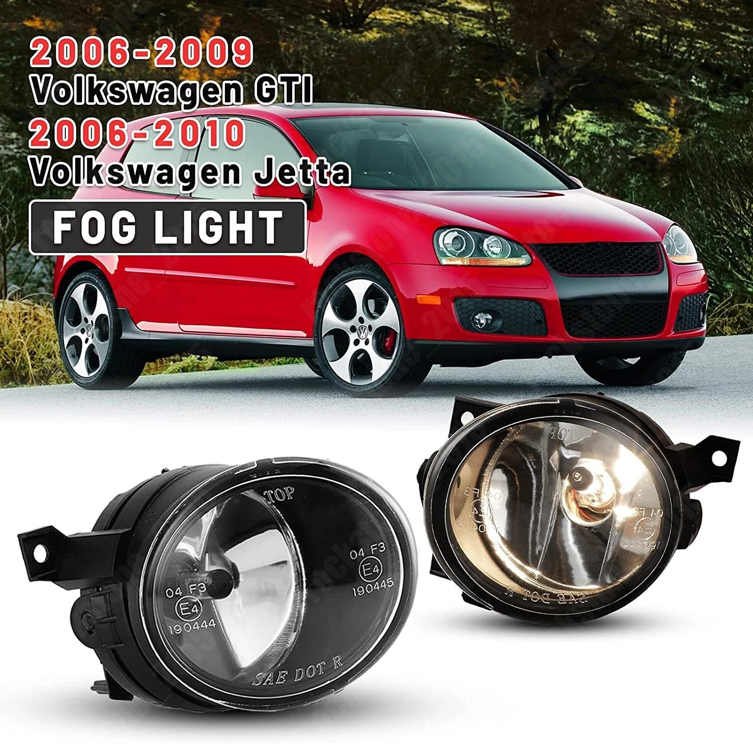 Pair Bumper Fog Light Lamp Replacement for 2006-2009 VW GTI MK5 Clear Lens