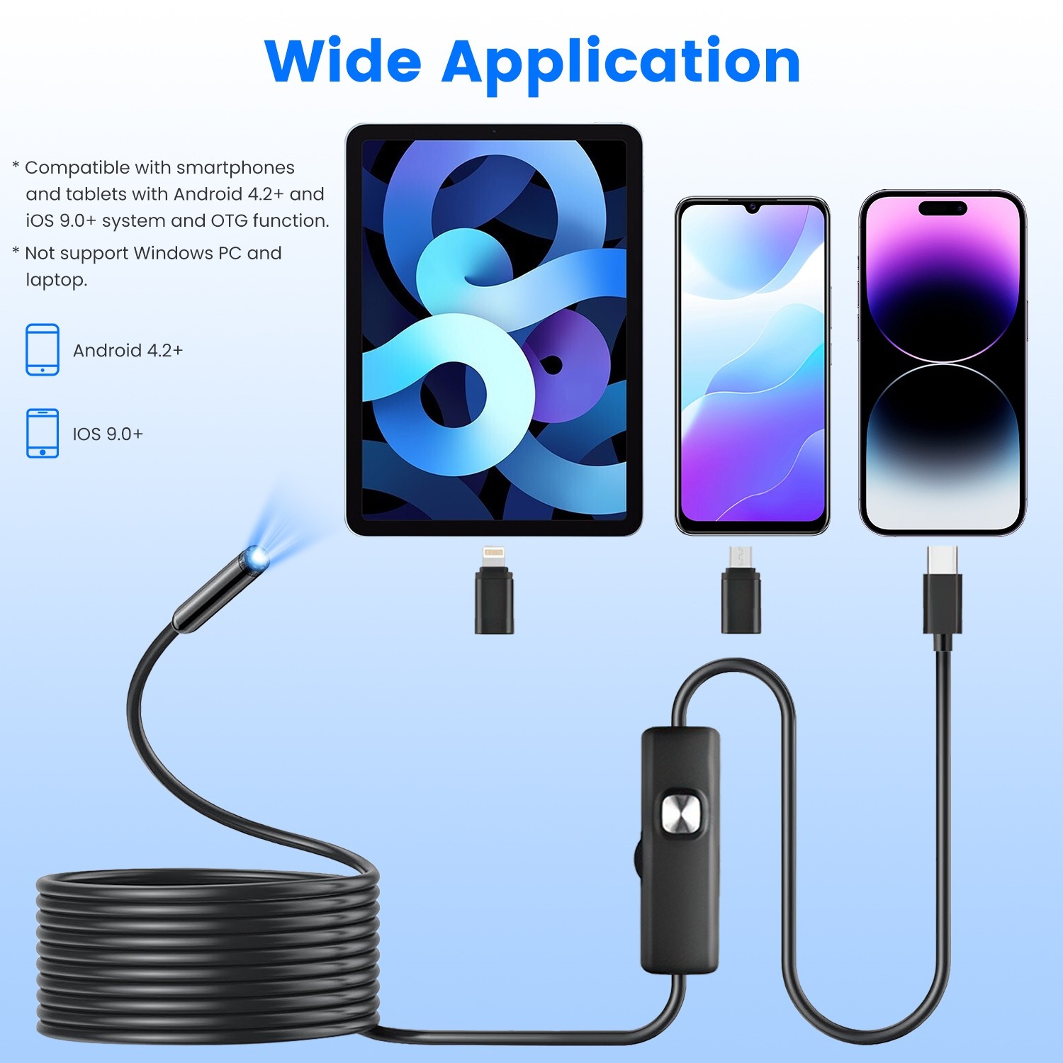 Endoscope Camera 1920P Inspection Borescope Tool with Light 16.4FT Snake Cable