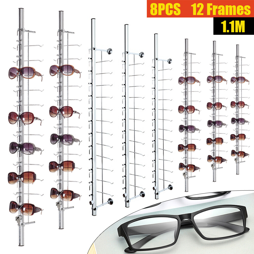 8PCS Eyeglasses Storage Rack Hold 12 Frames Optical Frames Display Rod w/ Lock