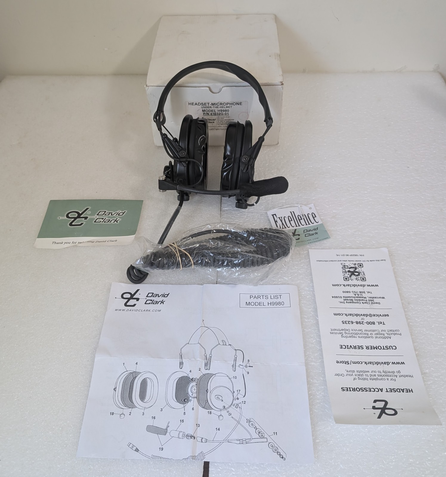 New David Clark Under-The-Helmet-Headset-Microphone Model H9980 P/N 41032G-01