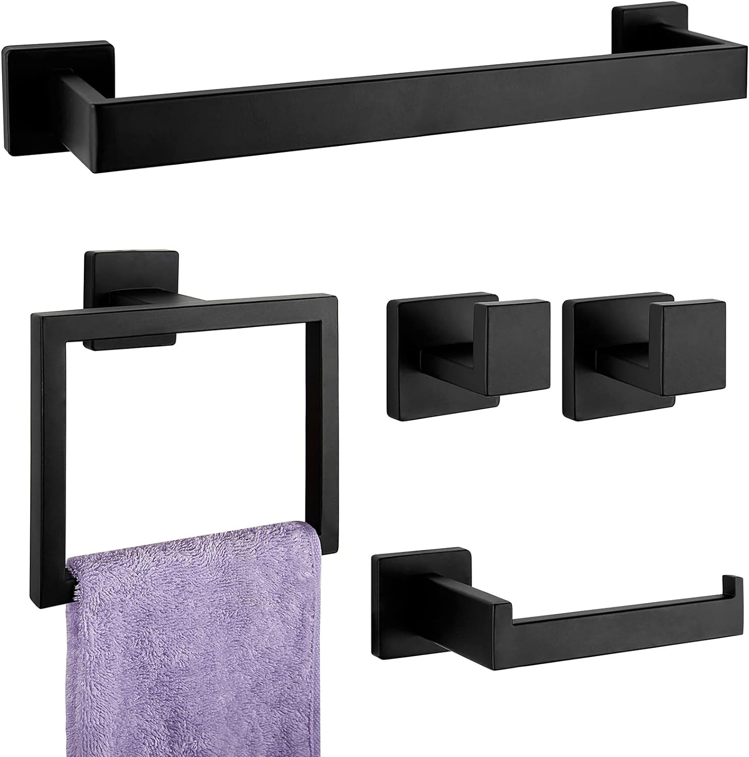 5-Pieces Matte Black Bathroom Hardware Accessories Set, SUS304 Stainless Steel B