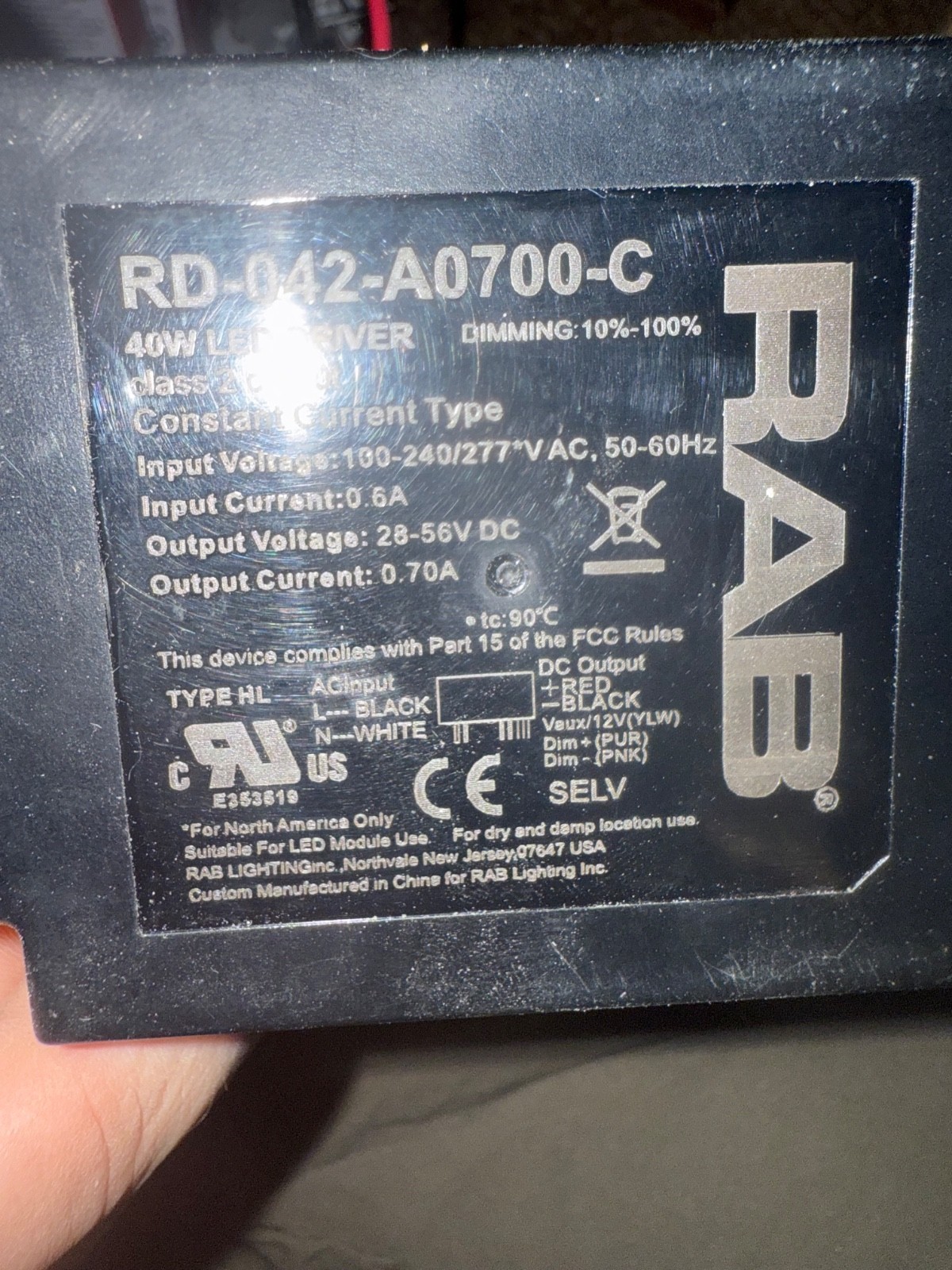rab 40w led driver rd 042 a0700 c