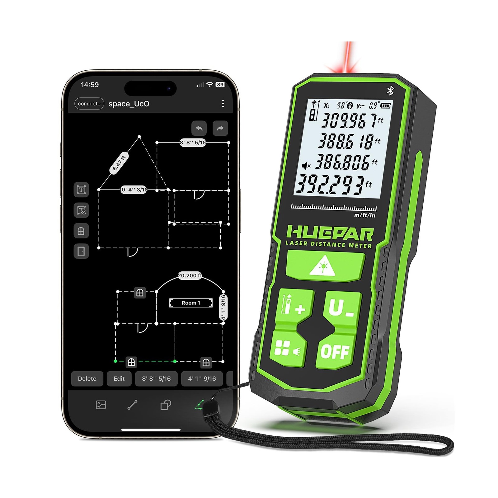 Huepar Laser Distance Measure 395Ft. Digital Rechargeable Laser Mea... Fast Ship