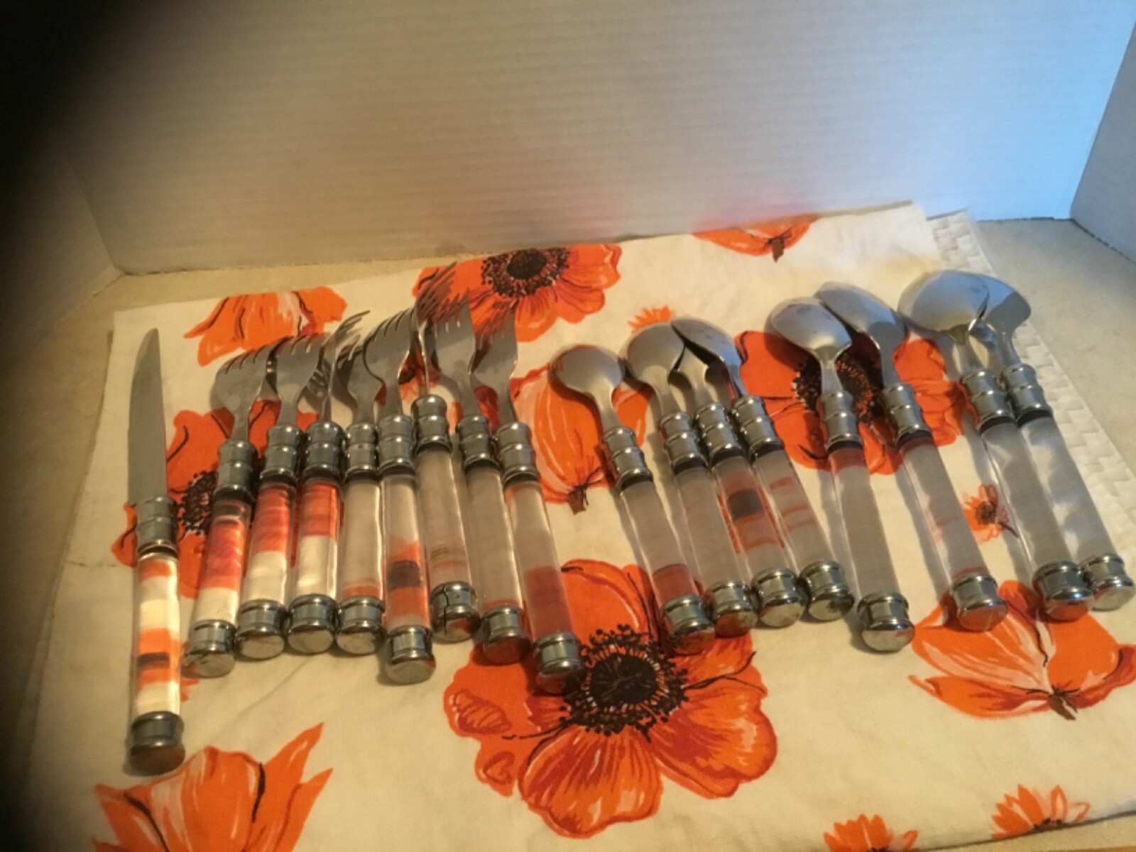 Vintage Clear Lucite Handle Stainless Flatware Assorted 17 Pcs. (Replacement)