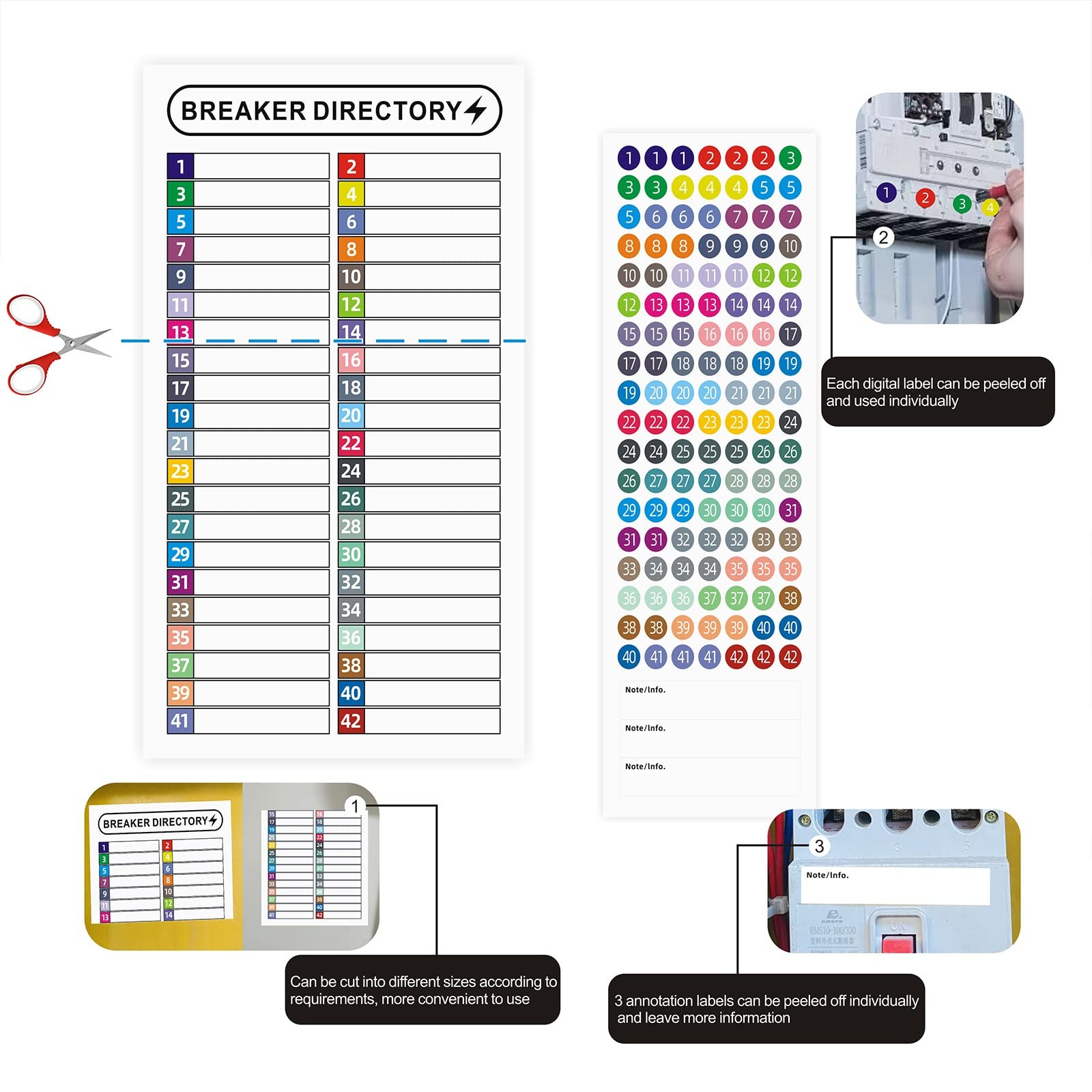 16 Sheets Breaker Panel Labels Electrical Box Sticker Numbers Breaker Panel Labe
