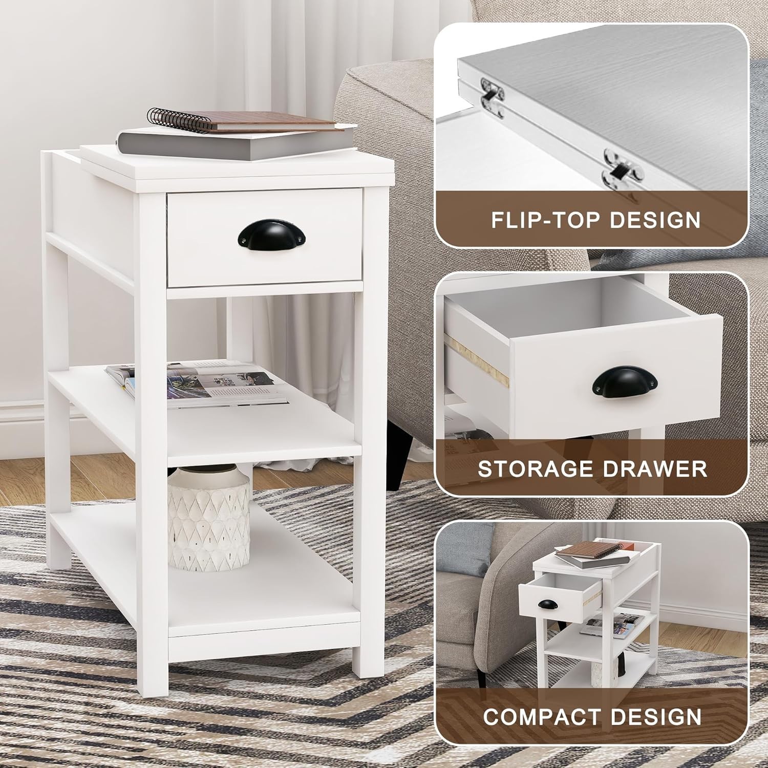 Narrow Flip Top End Table Slim End Table W/ Drawer End Tables W/ Storage Small S