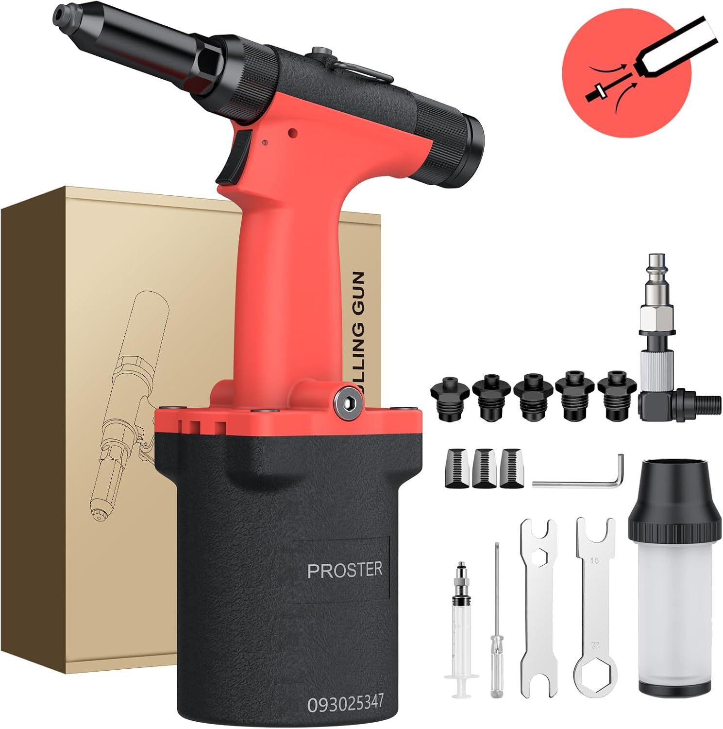 Pneumatic Rivet Gun Air Hydraulic Riveter Tool with 5 Interchangeable Nosepieces