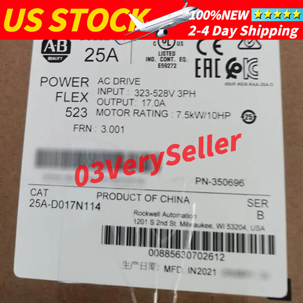 New Factory Sealed Allen-Bradley 25A-D017N114 PowerFlex 523 7.5kW 10HP AC Drive