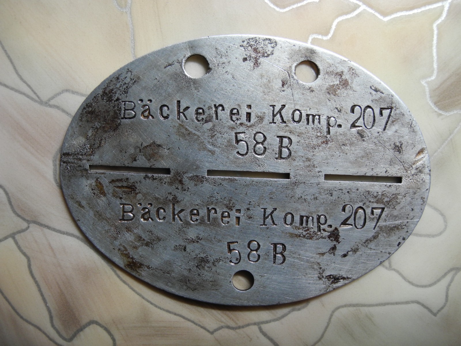 WW2 Baker Wehrmacht (Backerei Komp. 207 58 B) RARE ID DOG TAG