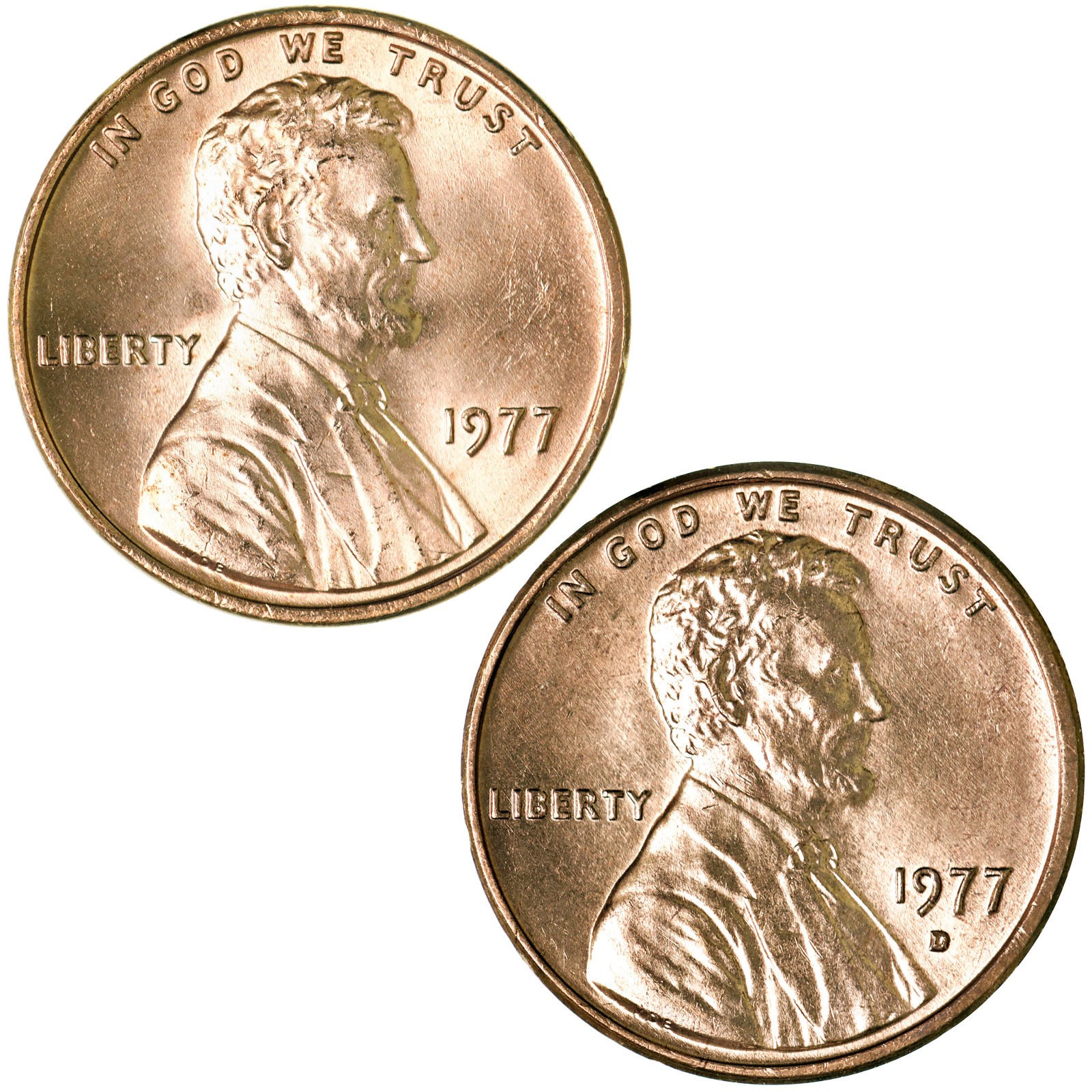 1977 P D Lincoln Memorial Cent Brilliant Uncirculated 2 Coin Year Set