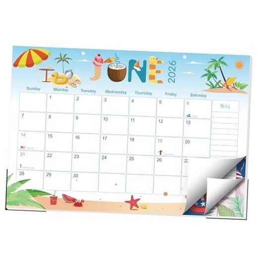 Desk Calendar 2026-2027, 19-Month School Year 17"x11.5" Jun 19month blue