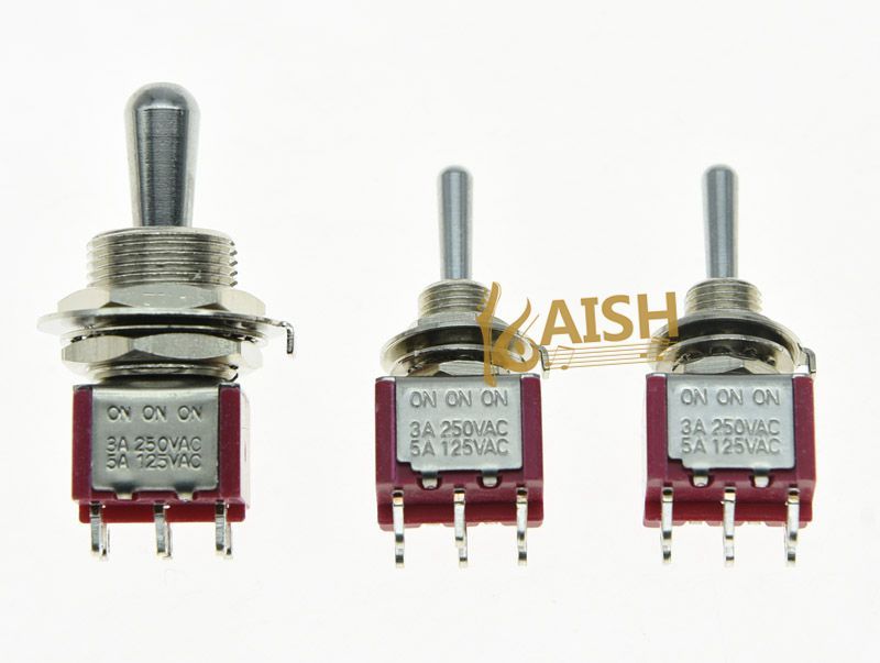Guitar 15/32" DPDT 3 Way ON/ON/ON Toggle Switch with 2 Mini Toggle Switches 1/4"