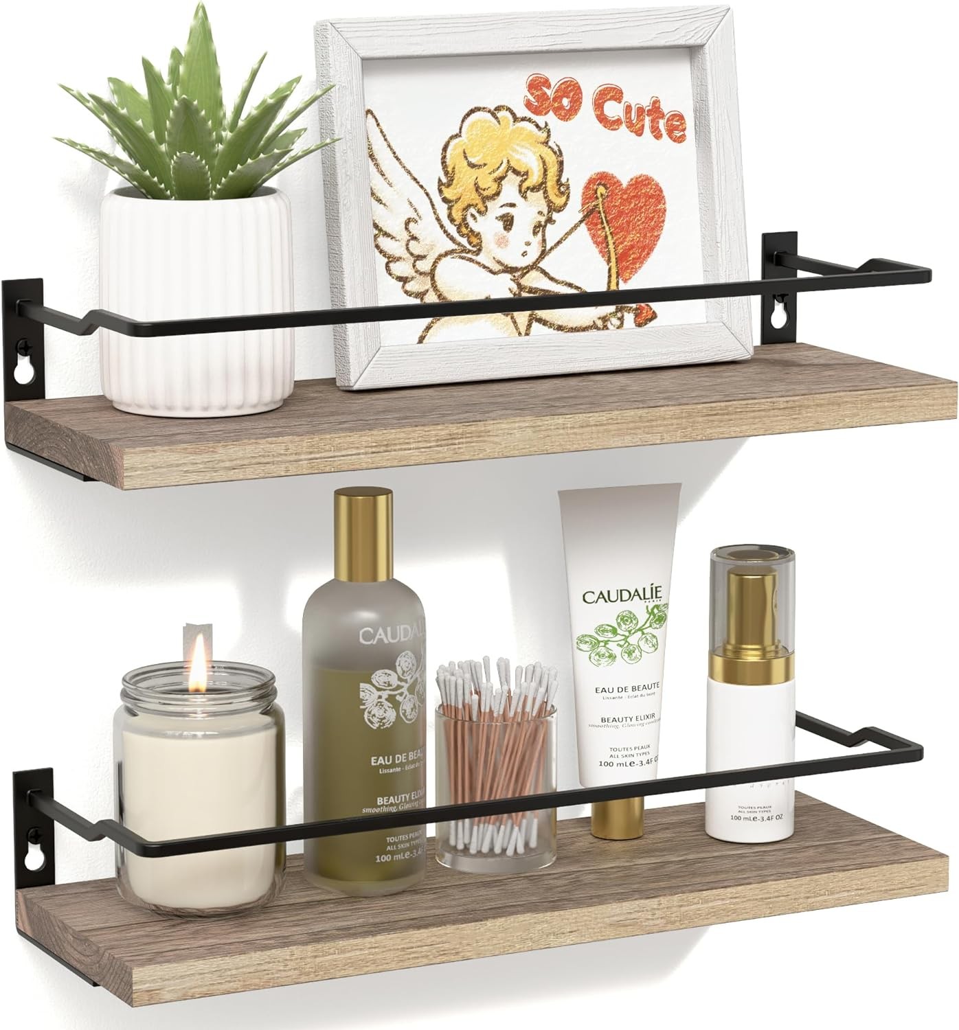 RICHER HOUSE Bathroom Shelves, Guard-Rail Floating 2 Pack, Carbonized Black