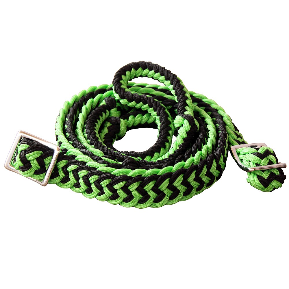 C-A116 1" X 8Ft Hilason Braided Poly Horse Barrel Reins Flat W/ Easy Grip Knots