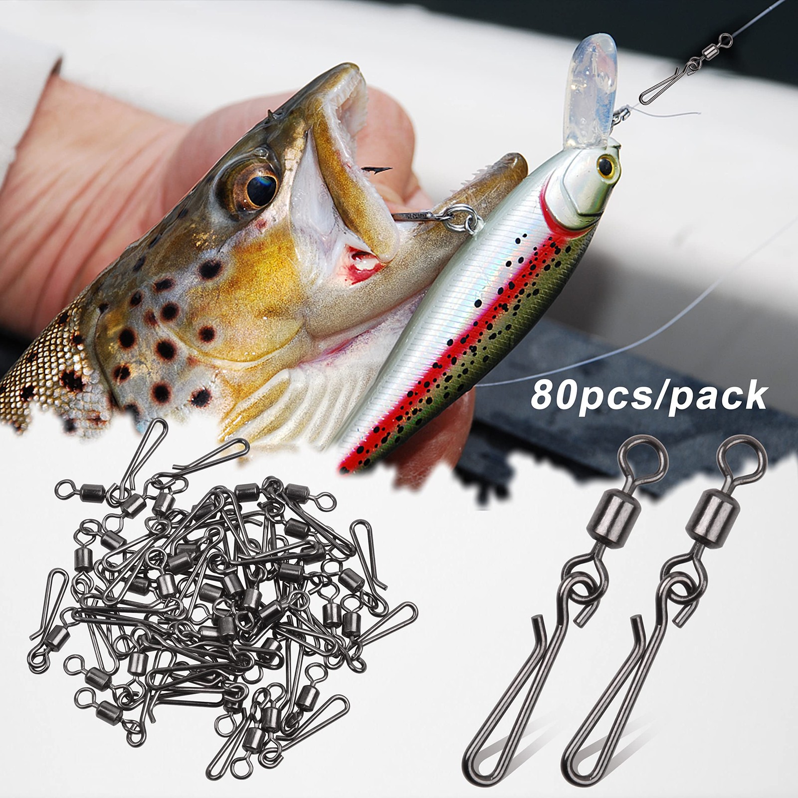 Fishing Barrel Snap Swivels Rolling High Strength Clip Saltwater Connector