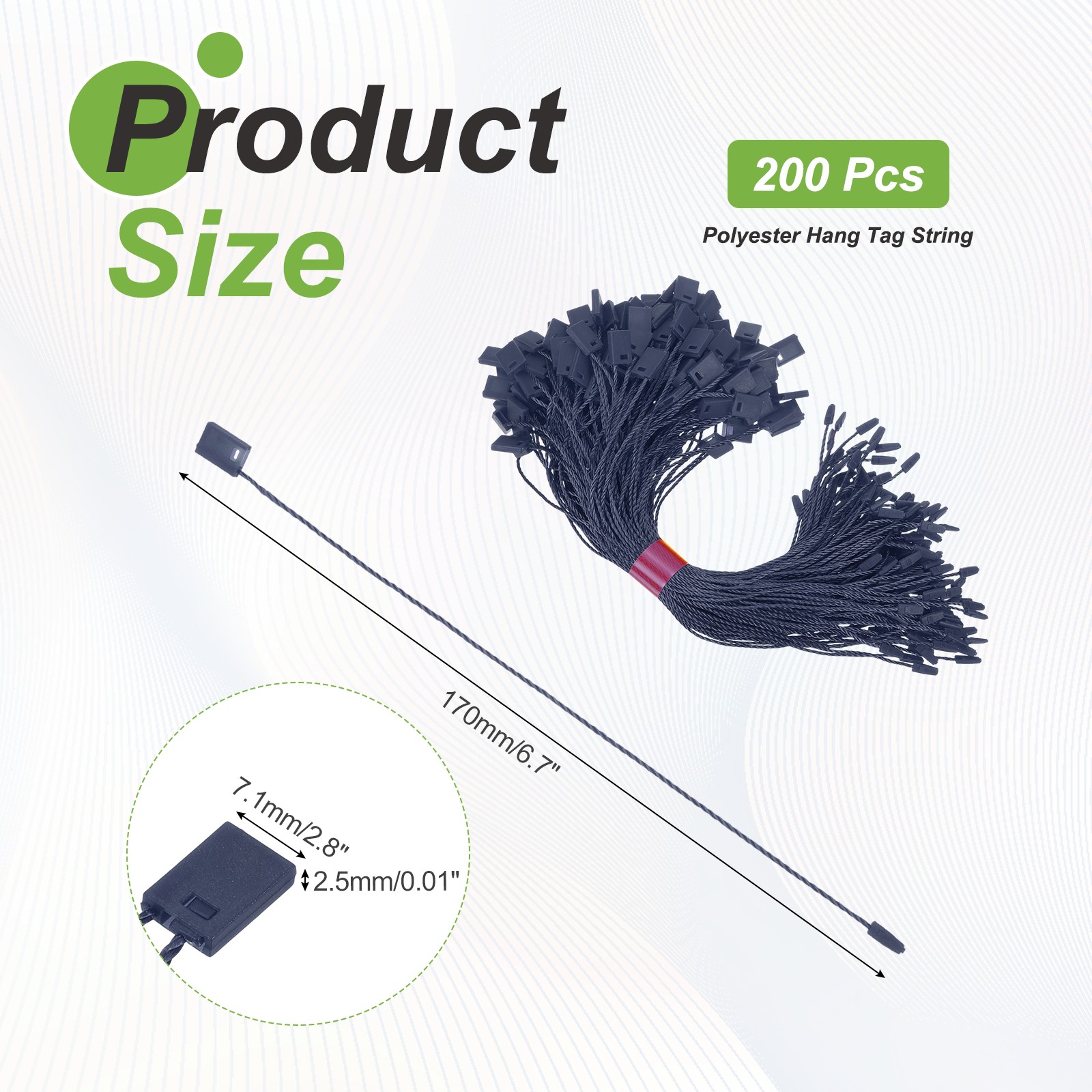 200pcs Polyester Hang Tag String (6.7") - Plastic Snap Lock Pin Loop Dark Blue