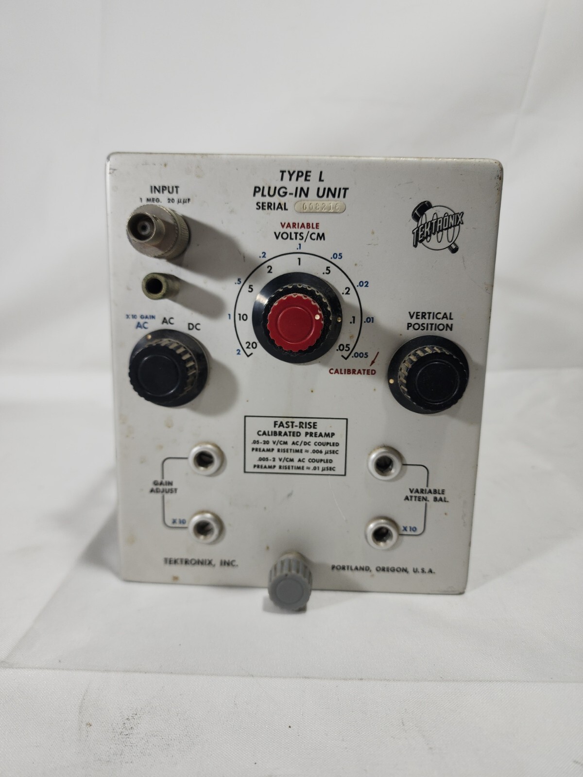 UNTESTED Tektronix Type L Plug-In Unit Fast-Rise Calibrated Preamp ~ Made in USA