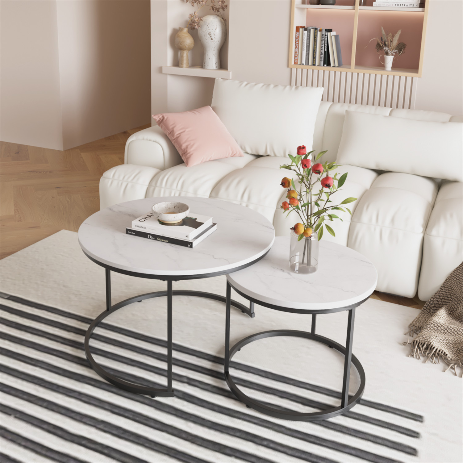 Nesting Coffee Table Center Cocktail Table Round Side Table for Living Room US