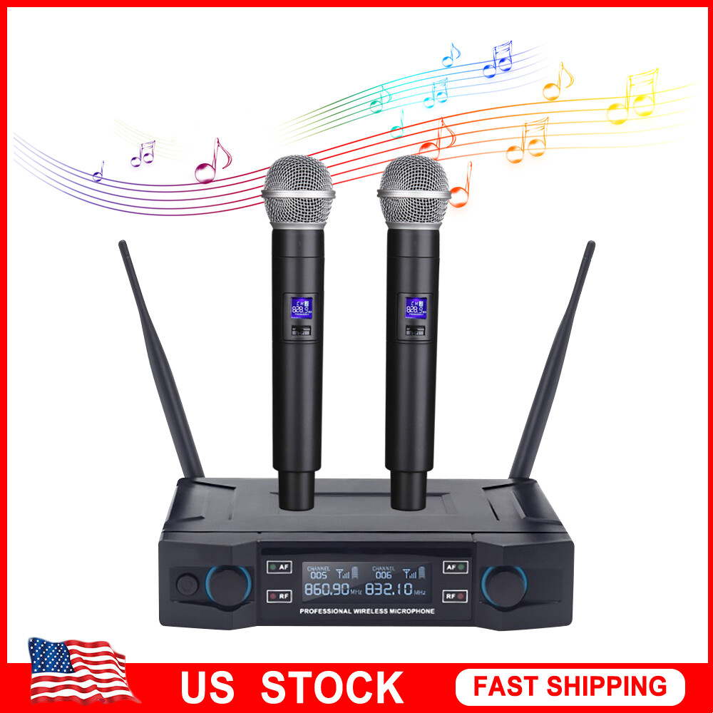 Pro 2 Channel UHF Wireless Dual Microphone Cordless Handheld Mic System For Home