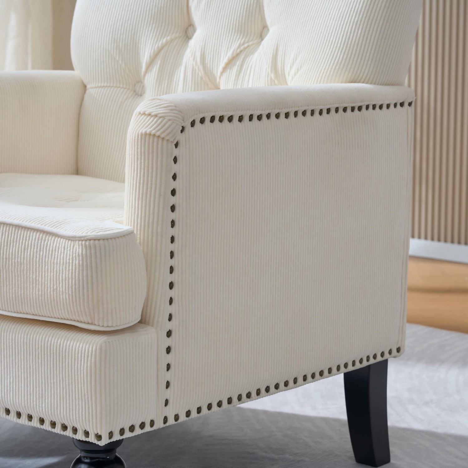 Corduroy Accent Chairs Modern Lounge Armchair w/ Solid Wood Legs for Living Room