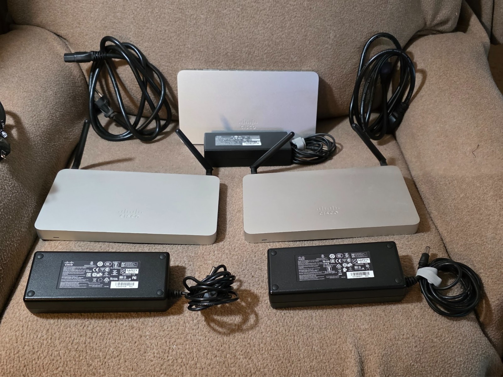 Unclaimed Cisco Meraki Security Firewalls (1) MX65 & (2) MX65W with Pwr/Adaptors