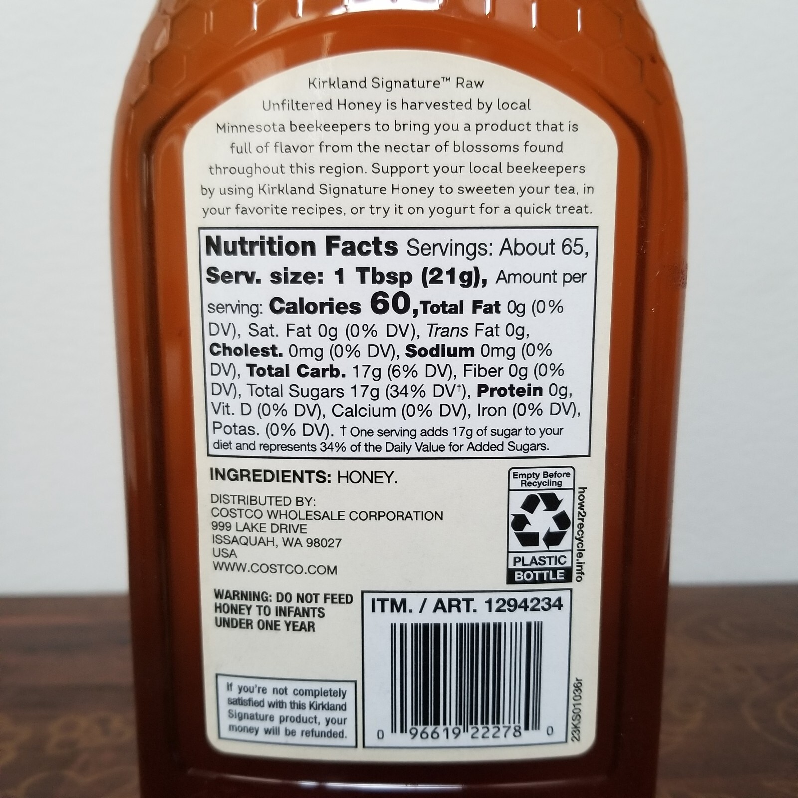 2 Packs Kirkland Signature Minnesota Raw Unfiltered Honey 48 oz Each Total 6 lbs