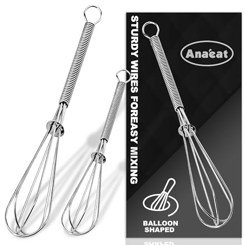 Small Wire Whisk Set of 2, Portable Stainless Steel 6+8 inch 2 Pieces Silver