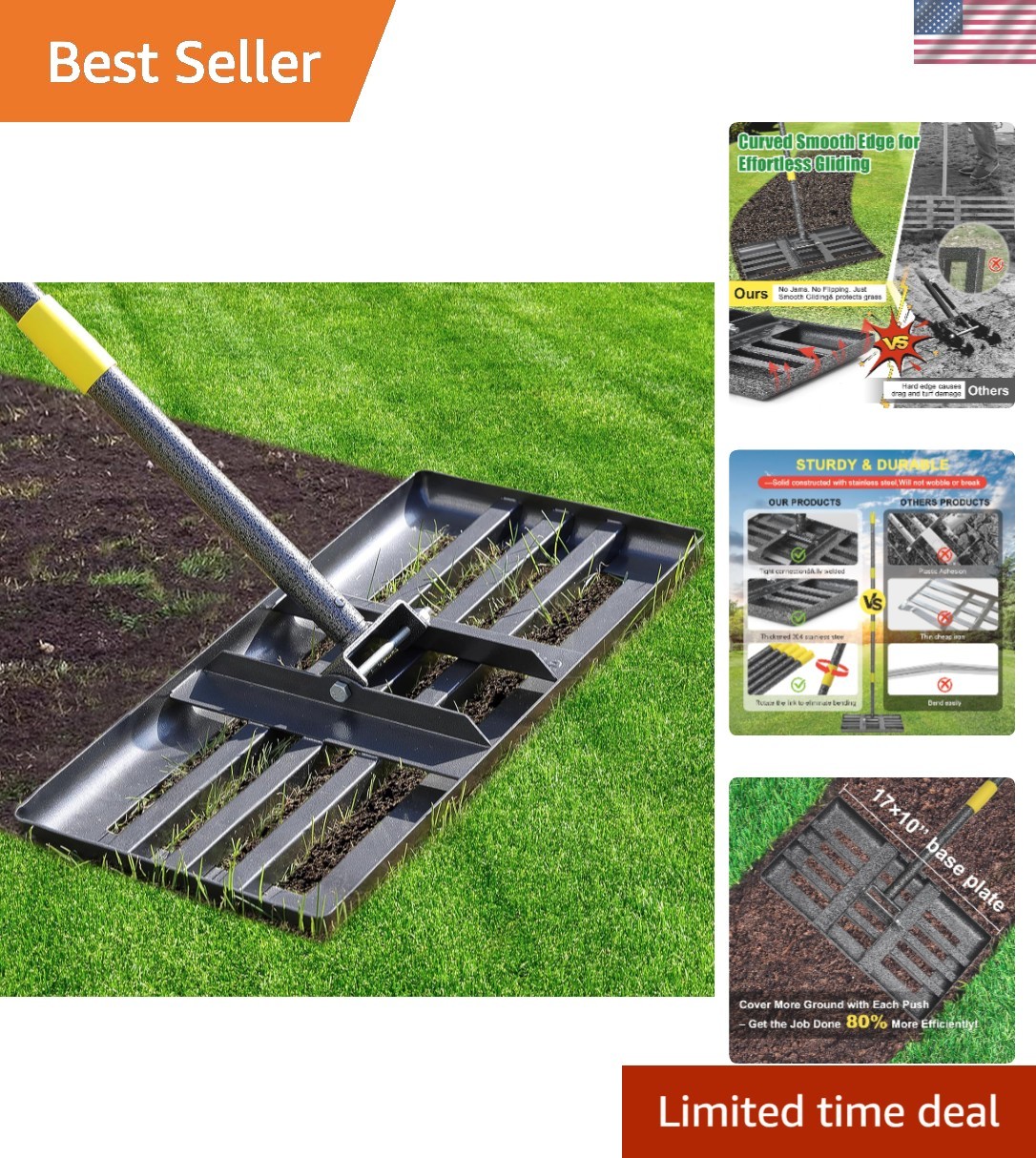 Adjustable Stainless Steel Lawn Leveling Rake - Heavy Duty & Versatile 28-60"