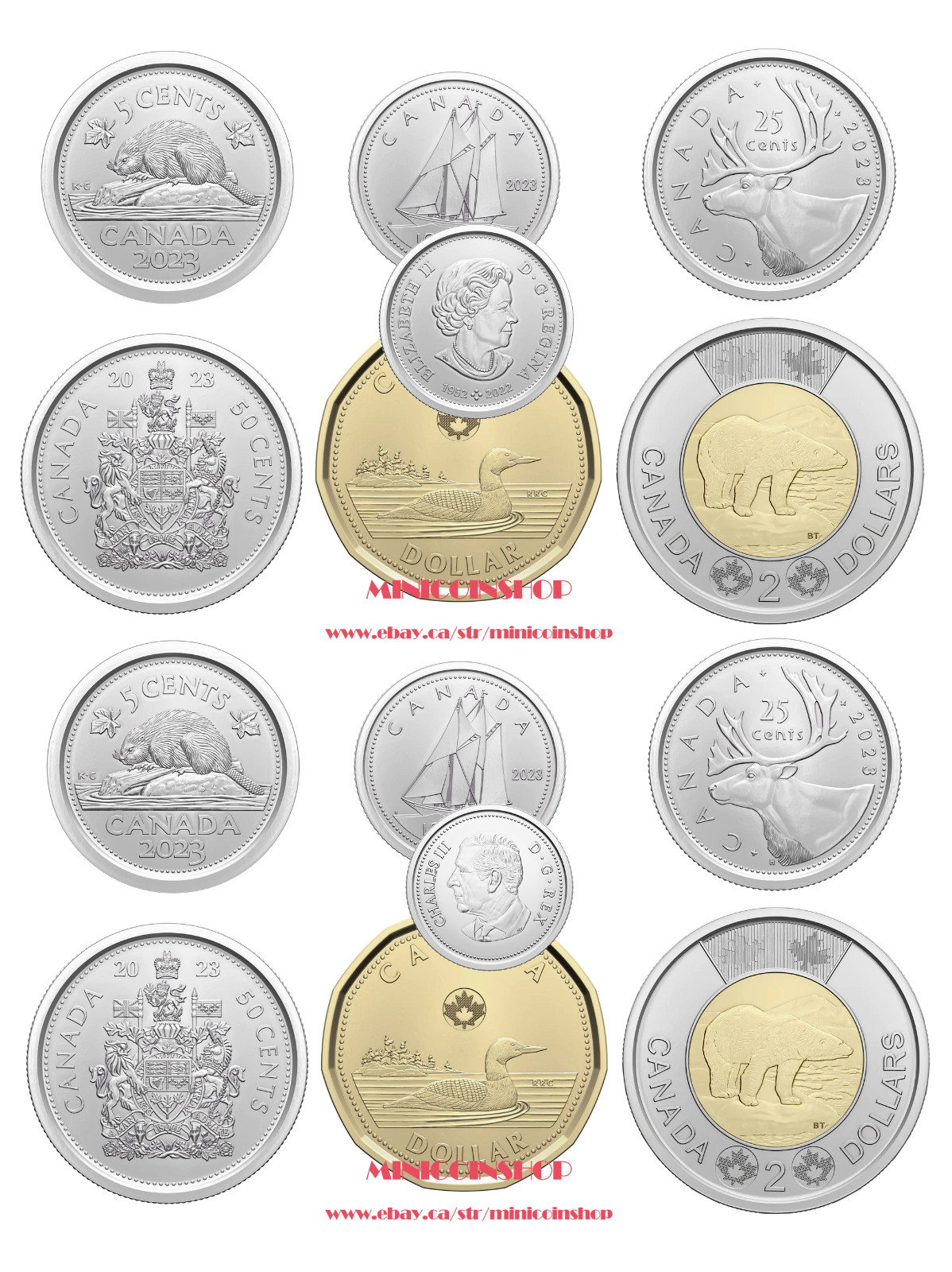 Canada 2023 $2, $1, 50C, 25C, 10C, 5C Queen Elizabeth & King Charles Coin Sets