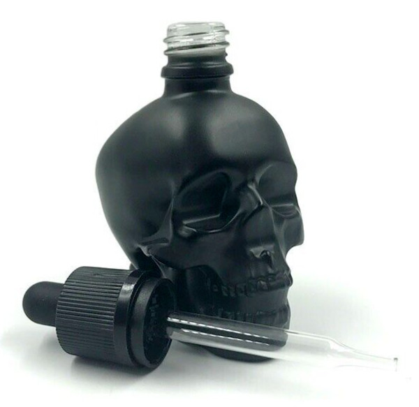Skull Head Dropper Bottle, Matte Black Coating (1oz / 30ml size) Free Shipping.