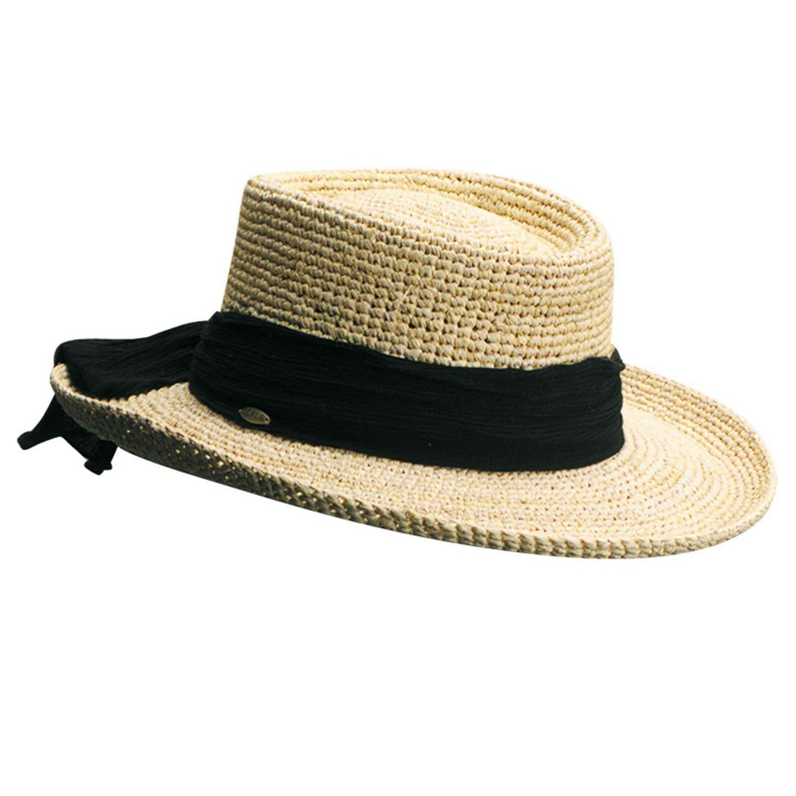 Scala Women's "MANAROLA" Hand Crocheted Raffia Gambler Sun Hat, #LR241OS