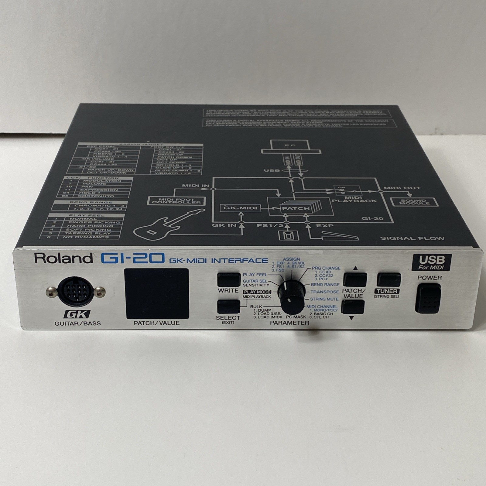 Roland GI-20 GK Guitar Bass MIDI Interface No Power Cord | Untested