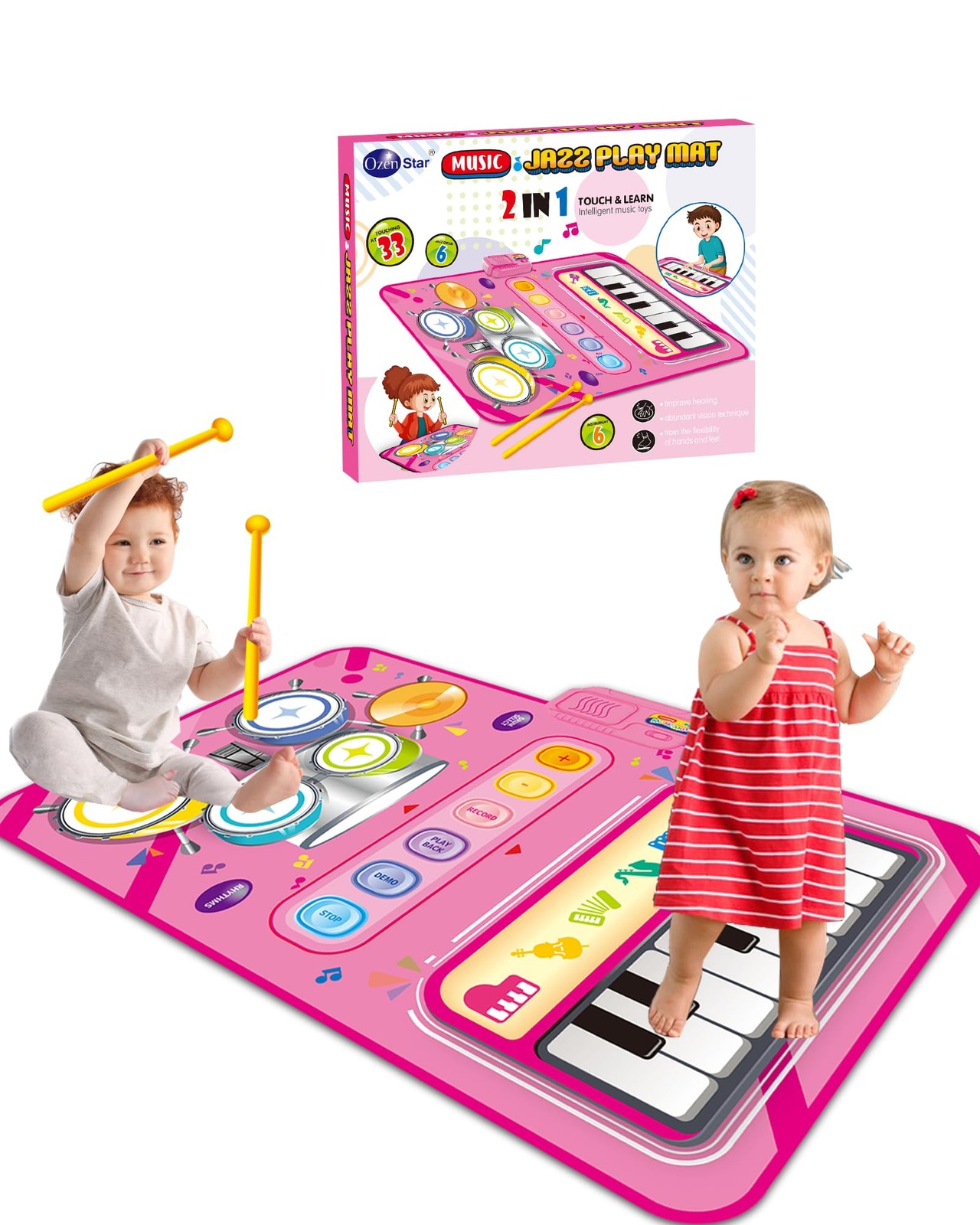 Baby Musical Mat Piano & Drum Toy for 1-Year-Old Girl Gifts, Adjustable Volume