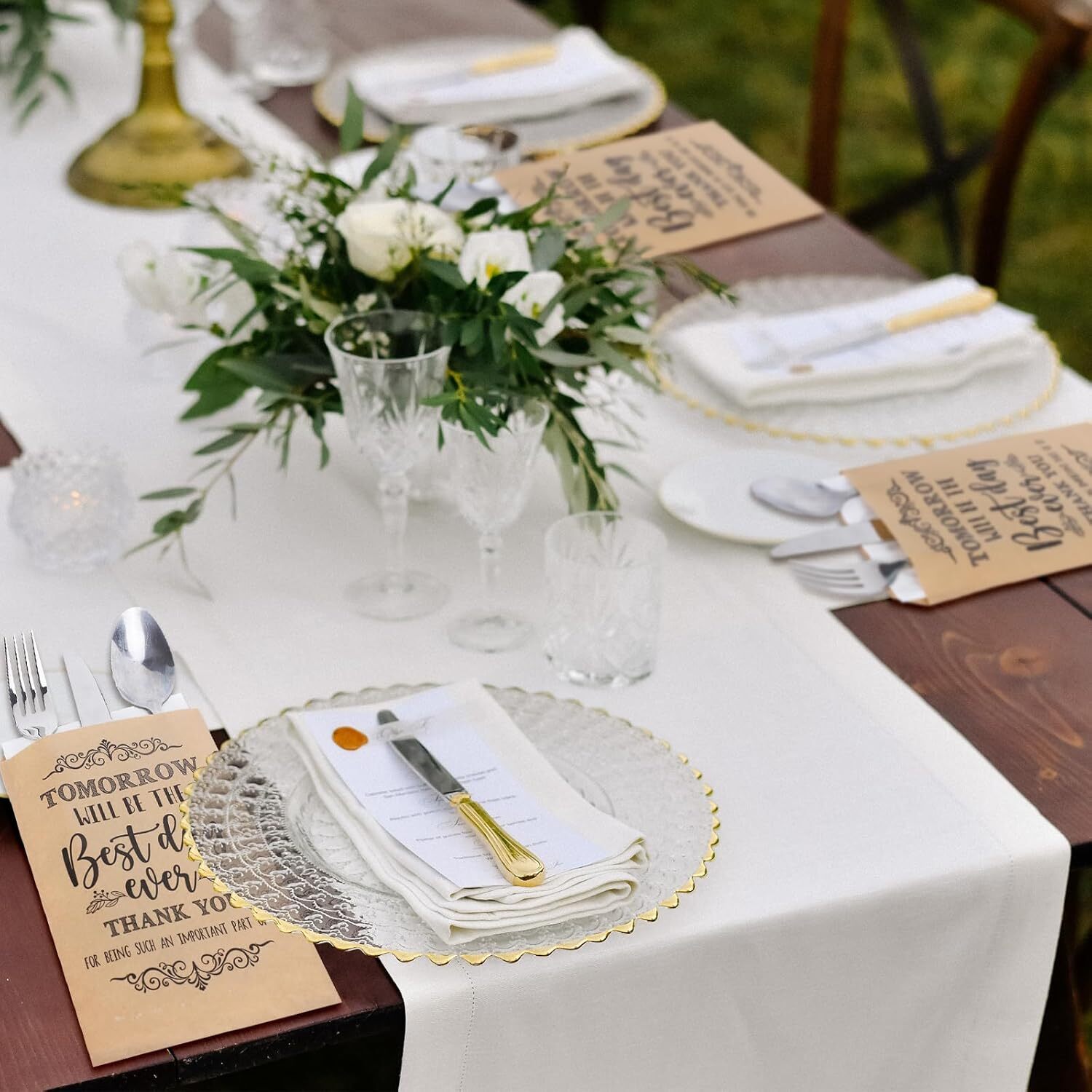 Whaline 100Pcs Wedding Silverware Bags 5 x 7 Inch Rustic One Size, Brown
