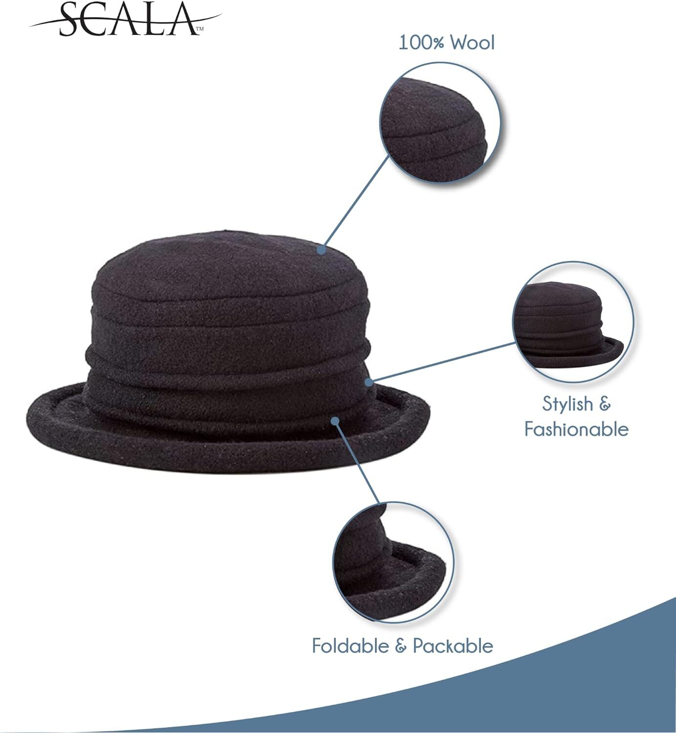 Scala Women's Packable Boiled Wool Cloche One Size, Grey