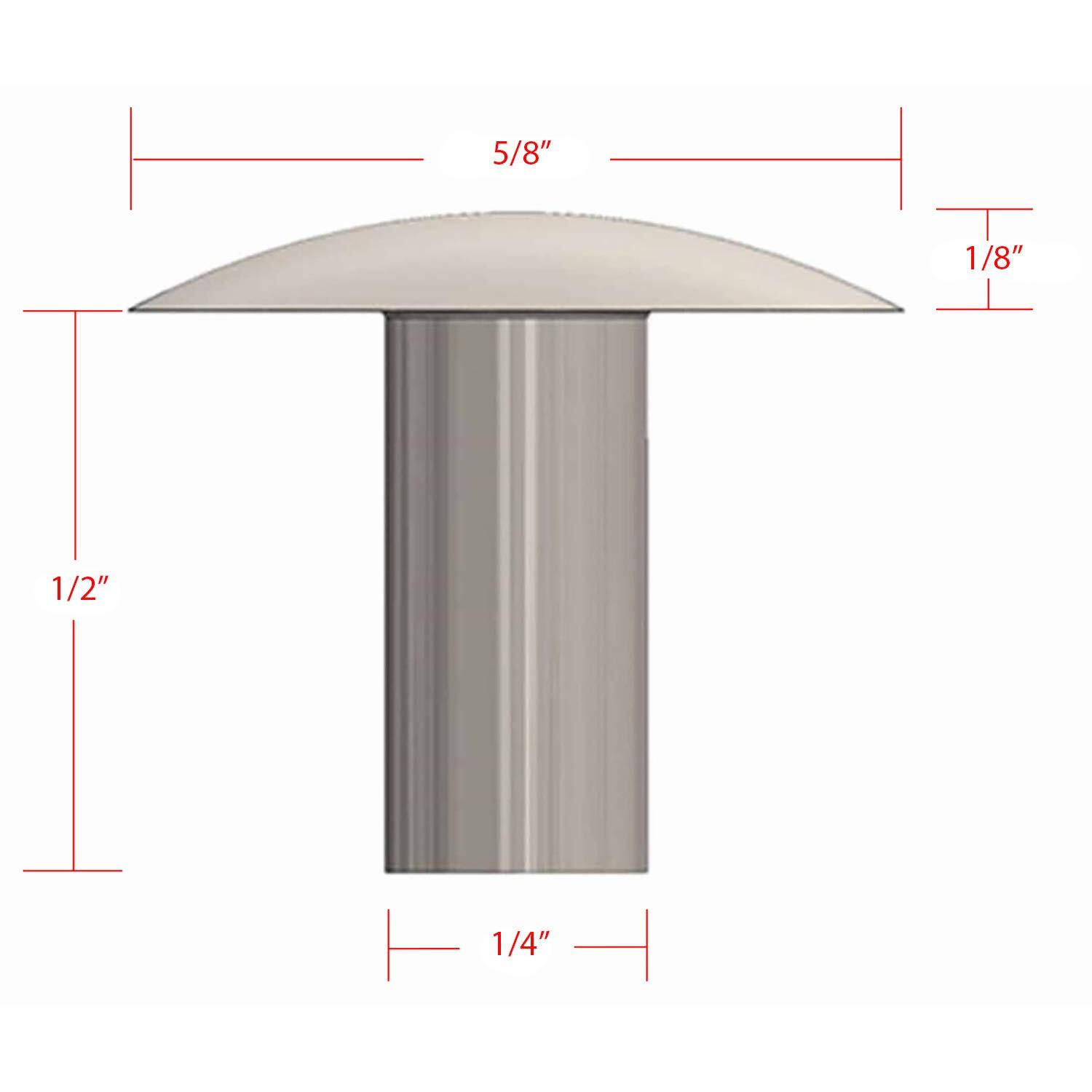 1/4" Diameter X 1/2" Length Solid Aluminum Brazier Head Rivets, Pack of 100