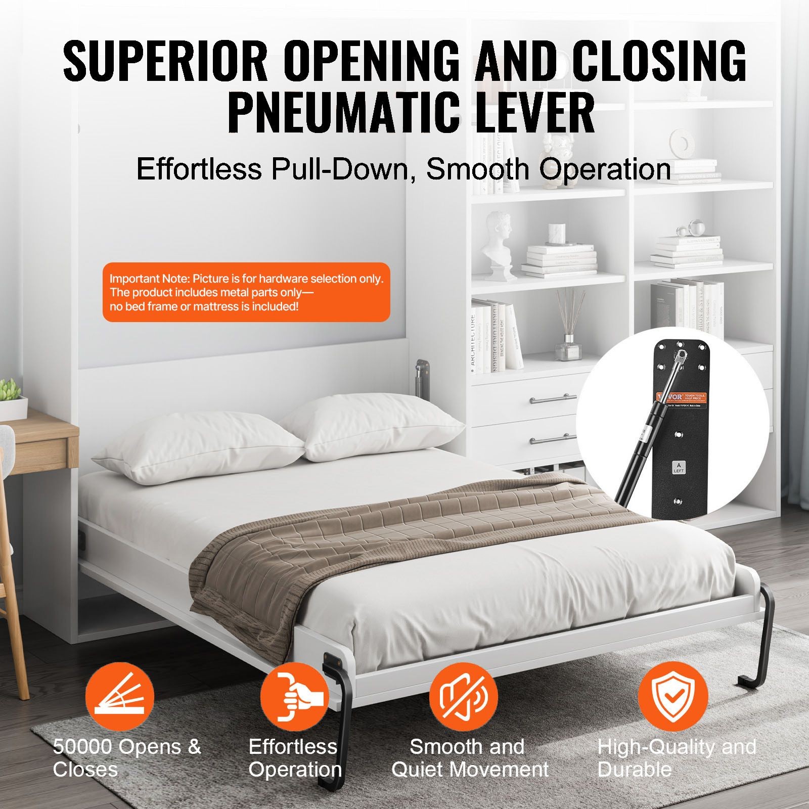 Full Size Murphy Bed Kit - Vertical DIY Wall Bed Hardware for Space Saving