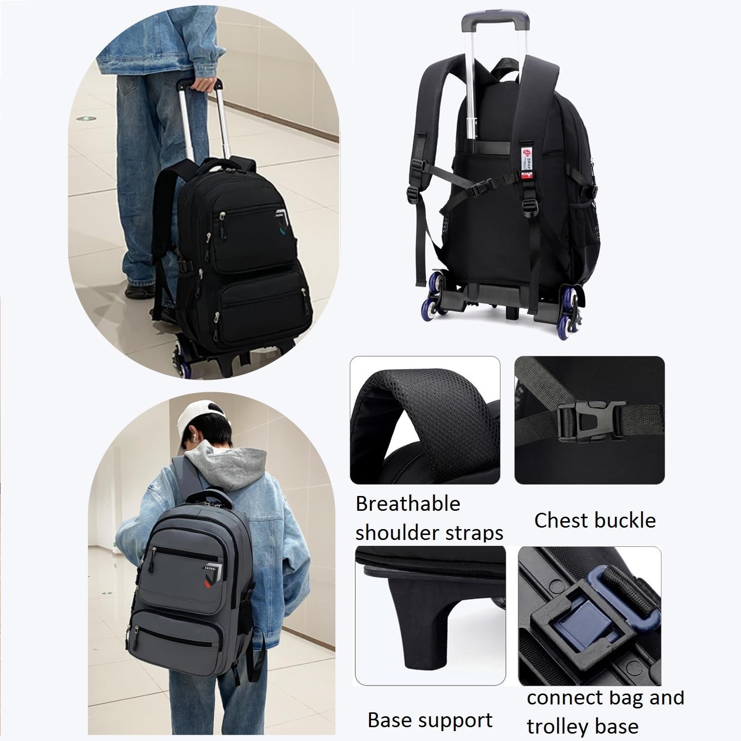 Rolling Backpack for Boys Backpack with Wheels for Kids Roller Laptop School ...